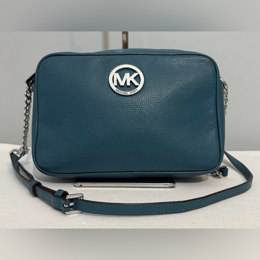 Michael Kors Fulton Camera Crossbody Bag Teal Leather